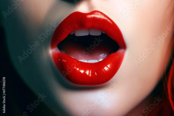Obraz female open mouth with red lips close-up