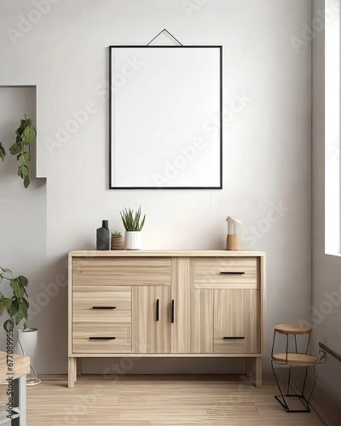 Fototapeta Modern Cozy Home Interior Design with Contemporary Furniture and Wood Decor. A cozy, modern interior with contemporary design and decor.