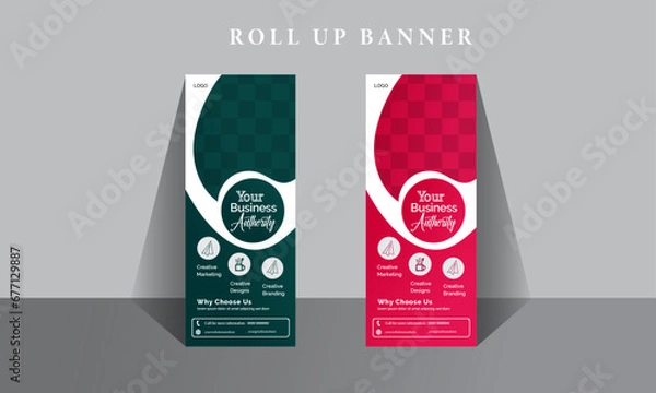 Fototapeta Creative Roll Up Banner Design Template With Two Gradient Color Variation 
