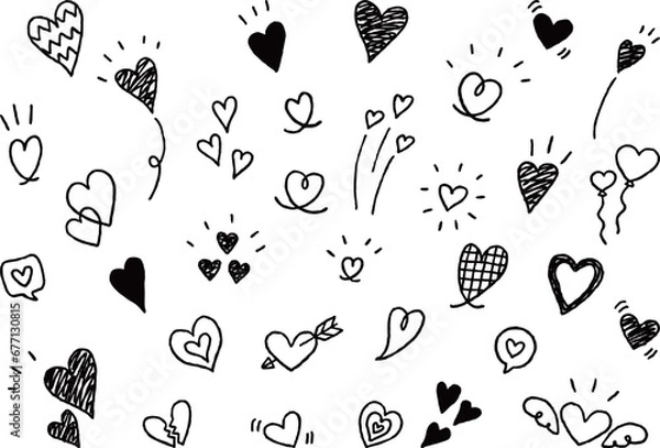 Obraz 手描き　ハート型　イラストセット　白黒