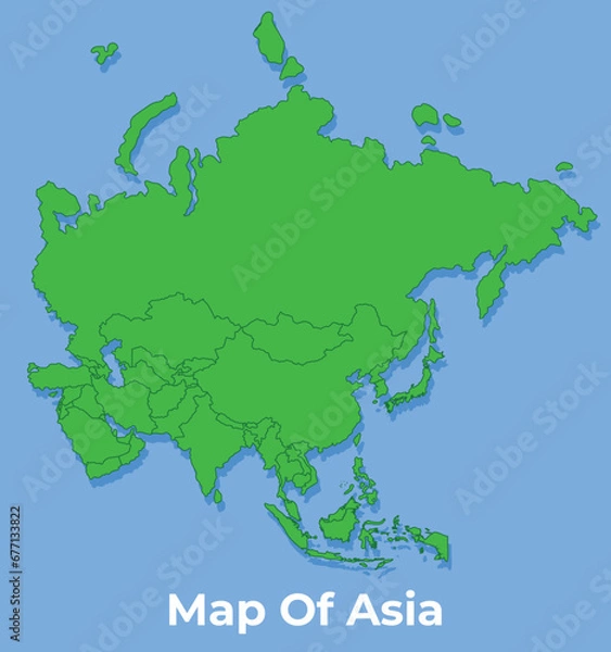 Fototapeta Detailed map of Asia country in green vector illustration