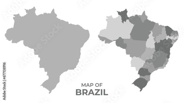Fototapeta Greyscale vector map of Brazil with regions and simple flat illustration