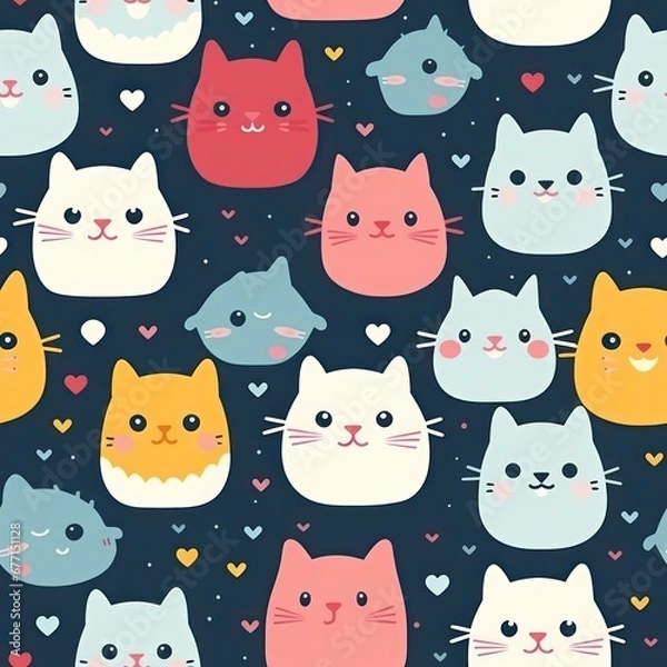 Fototapeta Cute Cat Seamless Pattern