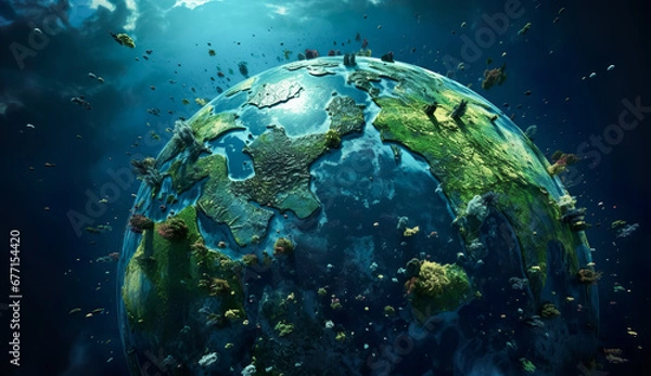 Fototapeta Save the world and environment concepts.earth day and network organization.ecology of life plant and animal.green and clean energy.