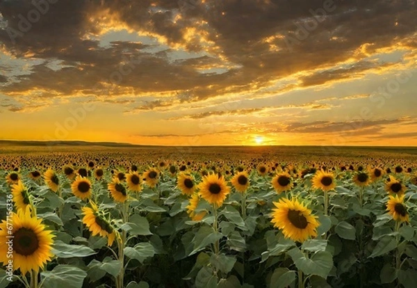 Fototapeta Sunflower Soiree: Kansas' Endless Golden Fields.