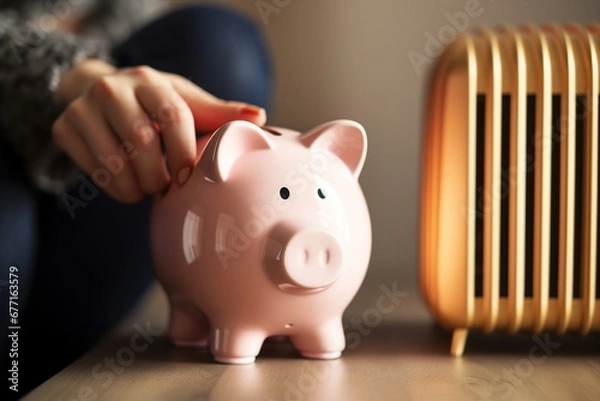 Obraz piggy bank and heating radiator concept