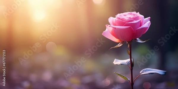 Fototapeta A single pink rose flower with blurred background