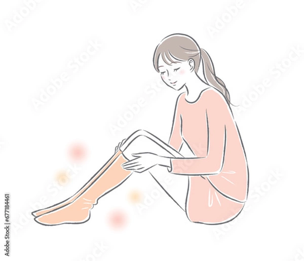 Fototapeta あったか靴下を履いた女性のイラスト　温活　ぽかぽか
