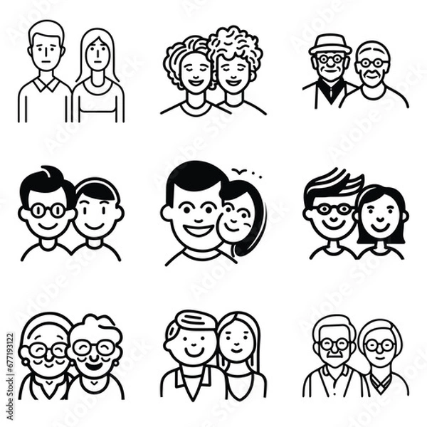 Obraz Peoples Flat Icon Set Isolated On White Background