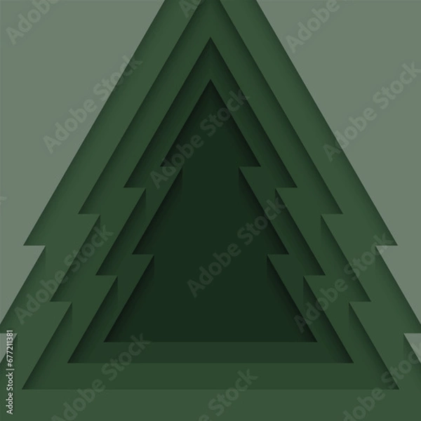 Fototapeta Cutting green paper into the shape of a christmas tree. Layered gradient 3d background. Design elements for cards, covers, banners, posters, backdrops, wallpaper, walls. Vector illustration.