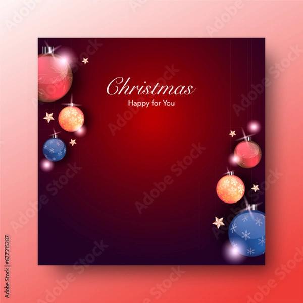 Fototapeta Christmas social banner red background on square design template for place text advertisement.