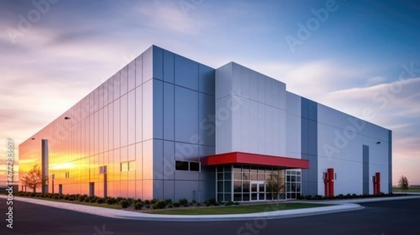 Obraz Modern sleek warehouse office building facility exterior architecture 
