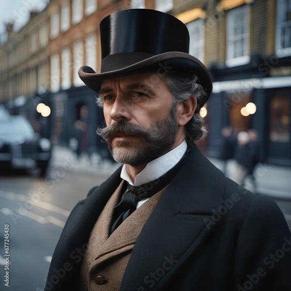 Obraz The old man with the hat in the London street in retro style