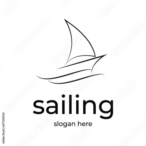Fototapeta sailing line art logo vector minimalist illustration design