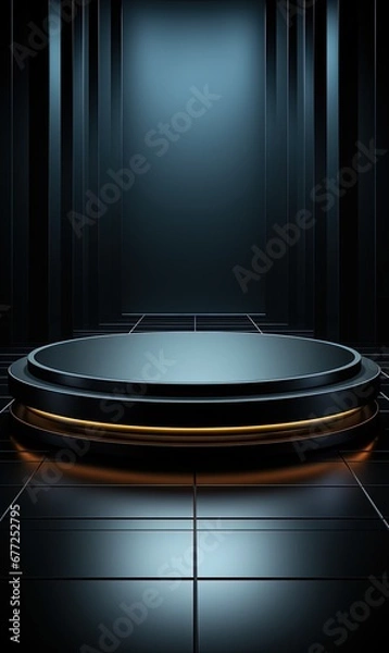 Fototapeta display product podium or pedestal in full black and dark background 3d illustration