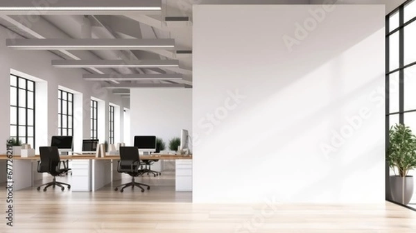 Obraz White open space office interior with blank wall