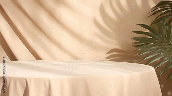 Fototapeta Gray tablecloth product booth scene, e-commerce, podium, stage, product demonstration background, PPT background, 3D rendering