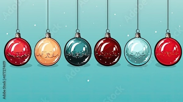 Obraz  a row of christmas ornaments hanging from a line on a blue background with snowflakes on the bottom of each ornament and the bottom half of the ornament.  generative ai