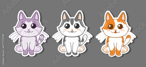 Obraz A set of stickers with cute cats. Multi-colored kittens.