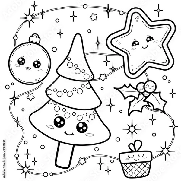 Obraz Vector hand drawn kawaii holliday coloring book