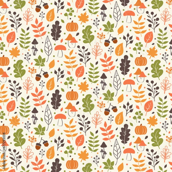 Fototapeta hand drawn flat fall pattern design on light background for autumn season celebration 