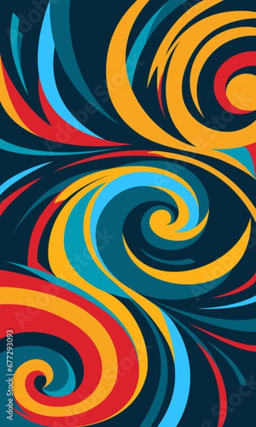Fototapeta A colorful abstract dark blue background with a blue, red and orange swirls