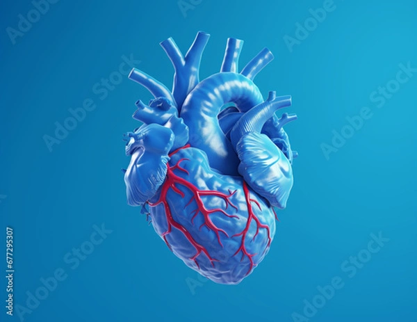 Fototapeta human heart anatomy model, 3d Model on a blue background 