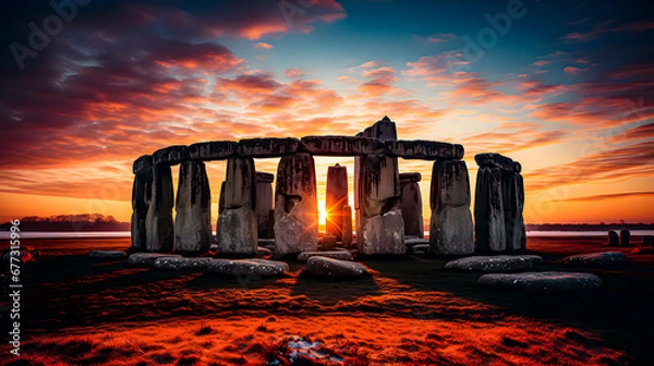 Fototapeta Megalithic monument of antiquity, of a religious nature. Winter Solstice Concept