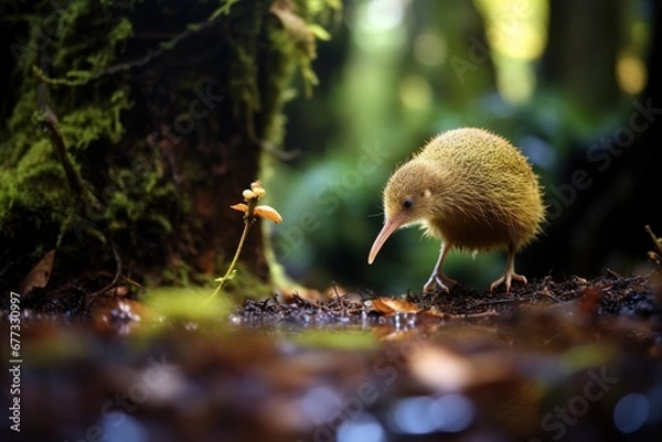 Obraz A quirky kiwi foraging on the forest floor