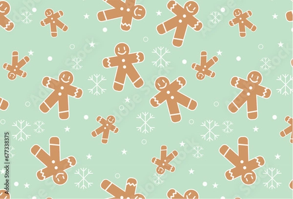 Obraz Gingerbread Man Pattern For Winter Holiday, Christmas, Background, Seamless Pattern, Wallpaper