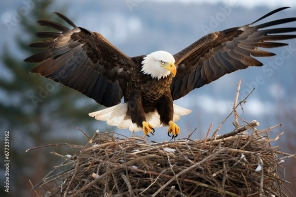 Obraz Bald eagle defending its nest from intruders