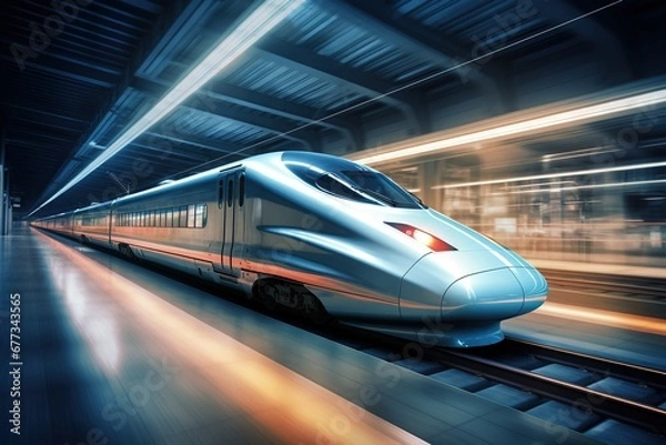 Obraz Bullet train side view with motion blur
