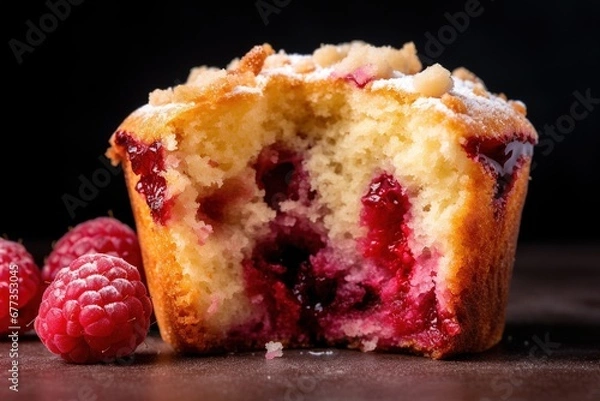 Obraz Crumbly raspberry muffin with visible berries inside