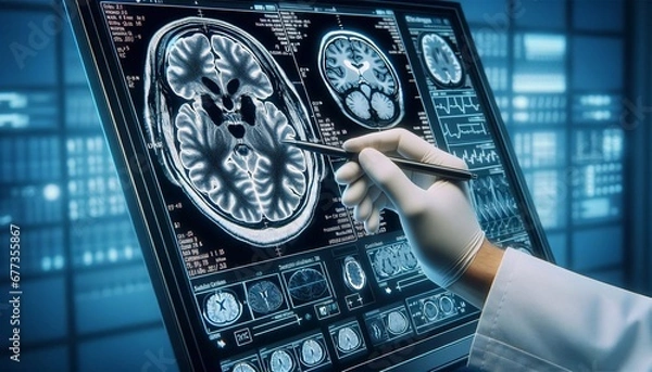 Fototapeta This scene captures the advanced technology and expertise involved in MRI research and diagnostics in a modern medical setting.