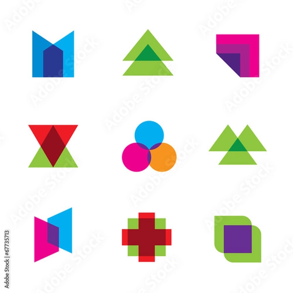 Fototapeta Geometric mosaic art polygons shape logo icon set vector