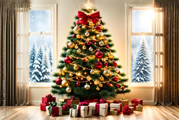 Fototapeta a beautiful Christmas tree.
Generative AI.