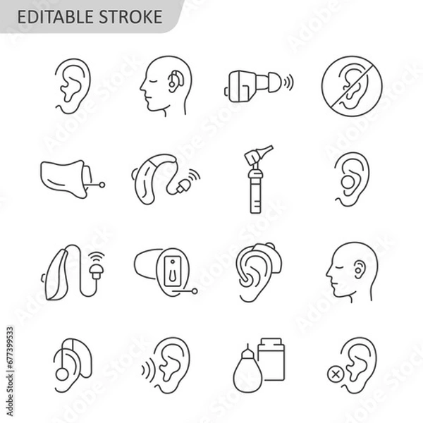 Fototapeta Hearing aid line icon set. Hearing problem vector collection. Editable stroke.