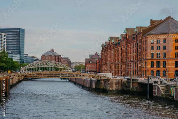 Fototapeta View on Hamburg Speicherstadt and the Elbe river.