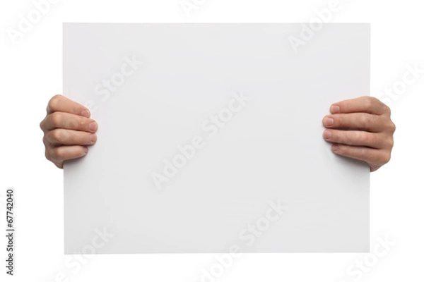 Fototapeta Mężczyzna ręce trzymając czysty papier na białym tle