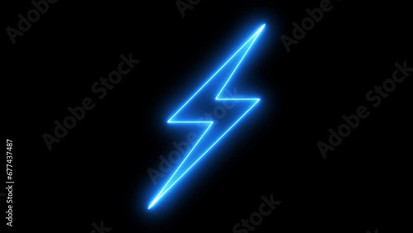 Fototapeta Power logo, wireless charging. 3d render, lightning, electric power symbol, retro neon glowing sign on black background.