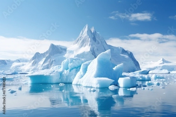 Fototapeta icebergs in the water with a mountain in the background