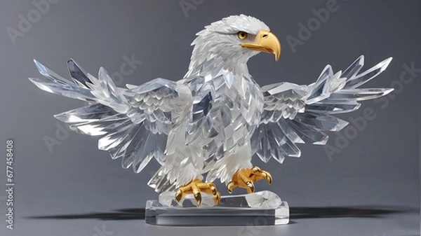 Fototapeta Eagle trophy on a gray background. 3d render illustration.