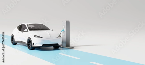 Obraz Electric car charging battery, eco energy. 3d rendering