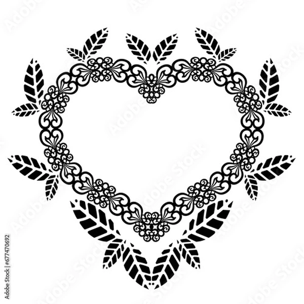 Fototapeta Heart on a postcard with a lace pattern. Greeting card template. Greeting card in the form of a heart. Vector.	
