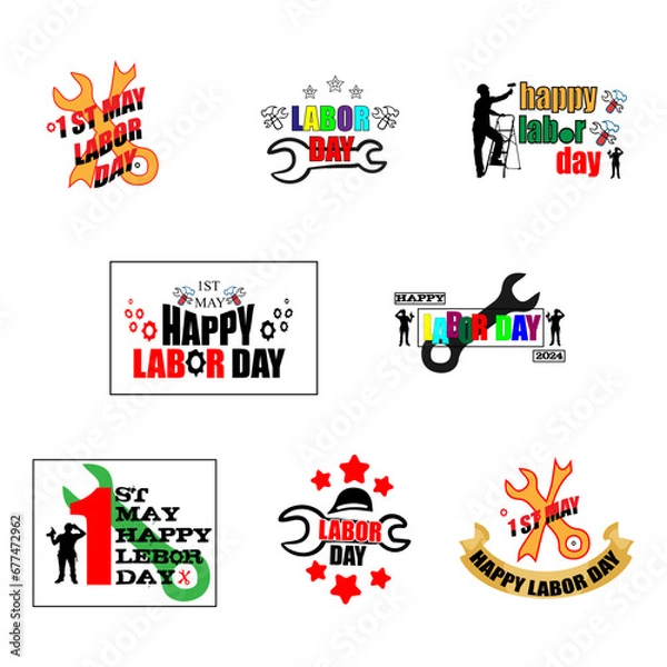 Fototapeta Labor Day. Set of lettering labels for USA Labor Day
