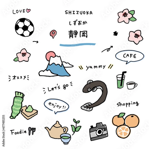 Obraz 静岡の手描きのアイコンセット