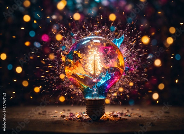 Fototapeta a light bulb explodes, releasing a symphony of whimsical colors