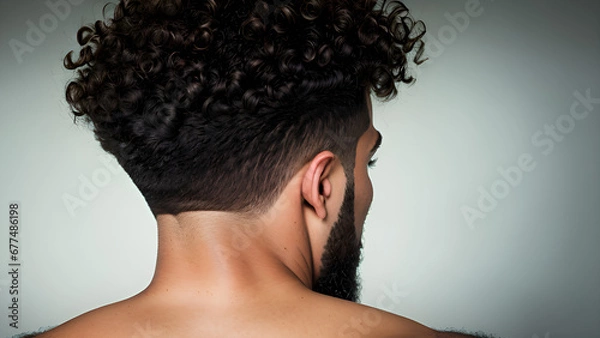 Fototapeta Man with curly hairstyle on studio background