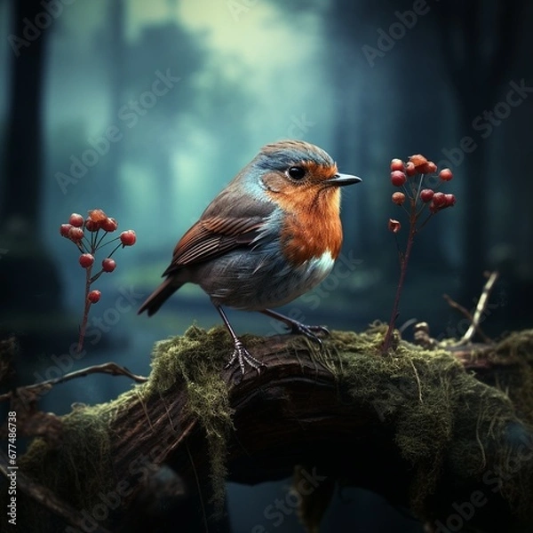 Obraz robin on a branch