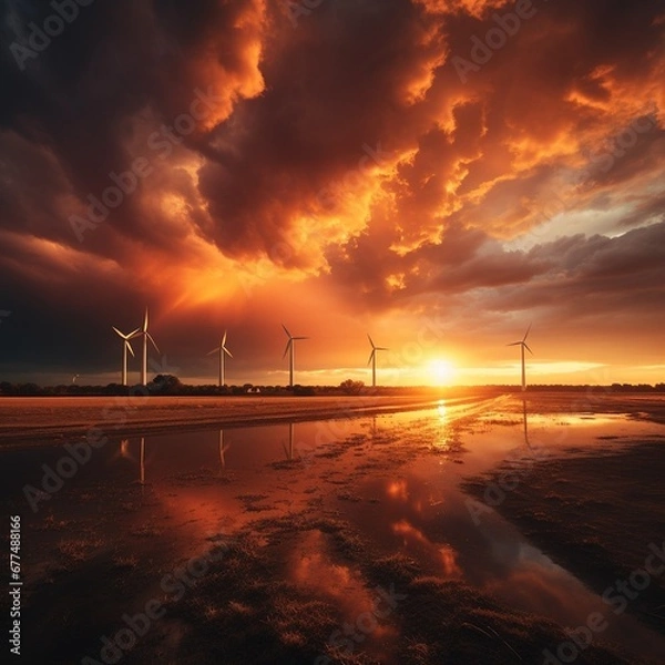 Obraz wind turbines at sunset